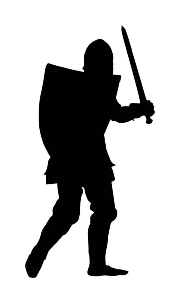 Chevalier Armure Avec Épée Casque Bouclier Vecteur Silhouette Illustration Isolée — Image vectorielle