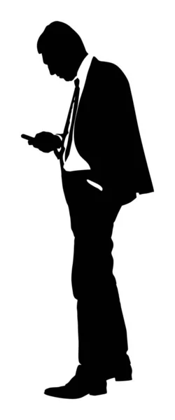 Homme Affaires Avec Illustration Silhouette Vectorielle Téléphone Portable Bel Homme — Image vectorielle