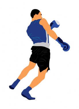 Boxer halka vektör illüstrasyon beyaz arka plan üzerinde izole. Güçlü dövüşçü. Doğrudan tekme. Antrenmanda sporcu. Tutumlu. Dövüş yetenekleri gösterisi. Boks sporu gösteri etkinliği. Tekme avodiance