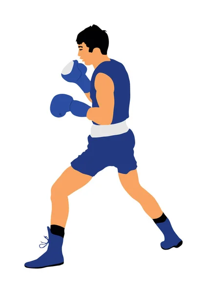 Boxer Illustration Vectorielle Anneau Isolé Sur Fond Blanc Combattant Fort — Image vectorielle