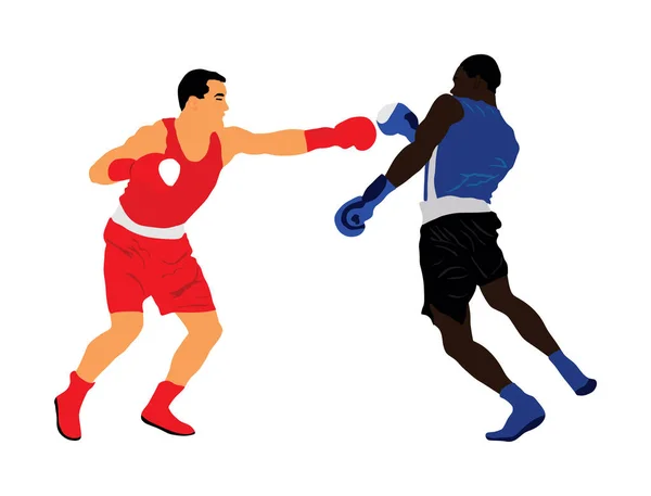 Twee Boxers Ring Vector Silhouet Illustratie Geïsoleerd Witte Achtergrond Sterke — Stockvector