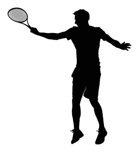 Man Tennisspeler Vector Silhouet Geïsoleerd Witte Achtergrond Sport Tennis Silhouet — Stockvector