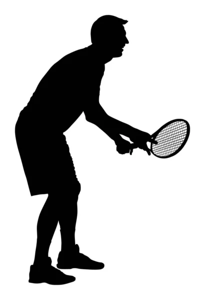 Man Tennisspeler Vector Silhouet Geïsoleerd Witte Achtergrond Sport Tennis Silhouet — Stockvector