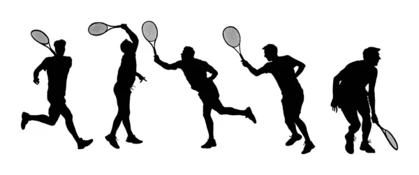 테니스 실루엣 배경에 스포츠 테니스 실루엣의 세트가 고립되어 있습니다 가능한 — 스톡 벡터