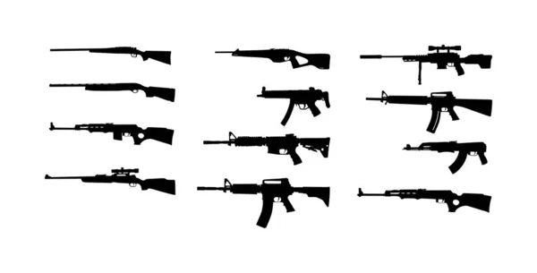 Coleção Silhueta Vetorial Rifle Ilustração Isolada Fundo Branco Sniper Silhueta — Vetor de Stock