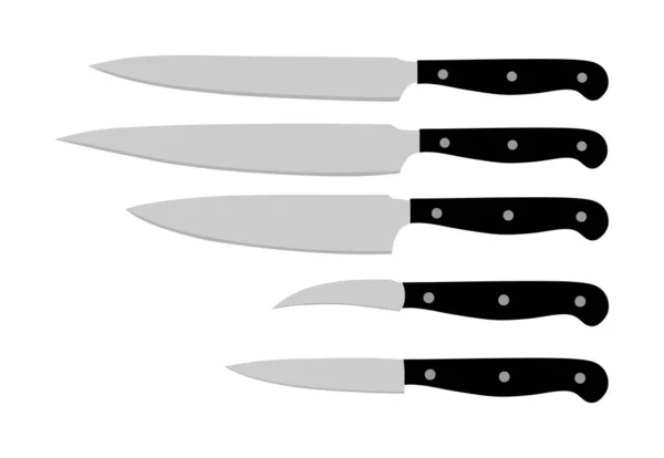 厨房刀设置矢量插图 在白色背景上隔离的厨房刀矢量 家庭或餐厅烹饪的主要工具 — 图库矢量图片