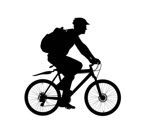 Male Bicyclist Riding Bicycle Vector Silhouette Isolated White Background Sportsman — Stock Vector