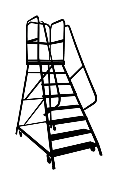 Silueta Vectorial Escalera Industrial Andamio Hierro Con Rueda Almacén Aislado — Vector de stock