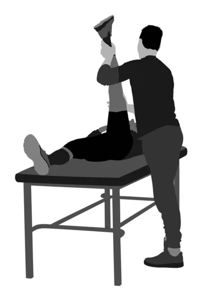 Fisioterapeuta Paciente Ejercitándose Centro Rehabilitación Ilustración Silueta Vectorial Médico Apoya — Vector de stock