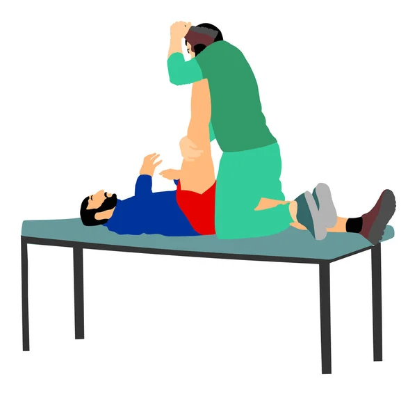 Fisioterapeuta Paciente Ejercitándose Centro Rehabilitación Ilustración Vectorial Médico Apoya Deportista — Vector de stock