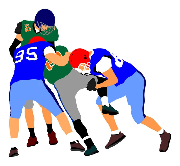 American football players in action, vector isolated. Sportsman in full equipment on court. Rugby sportsman, battle for ball. Super ball. popular sport super star. Collage sport athlete on training.