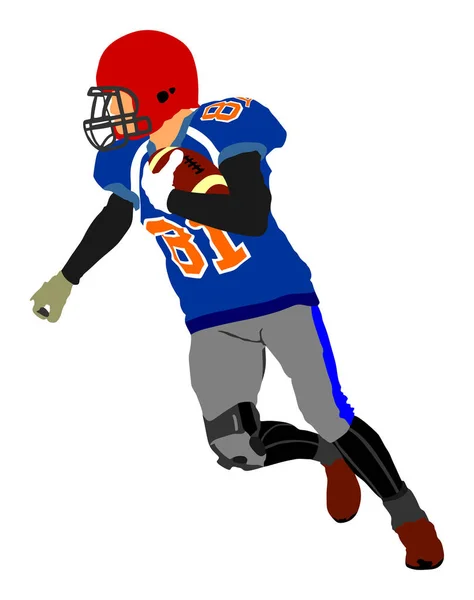 American football player in action, vector isolated on white background. Sportsman in full equipment on court. Rugby sportsman with ball. Super ball. popular sport super star.