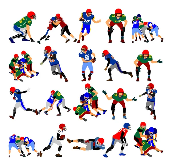 Joueurs Football Américains Action Vecteur Isolé Sur Blanc Grande Collection — Image vectorielle