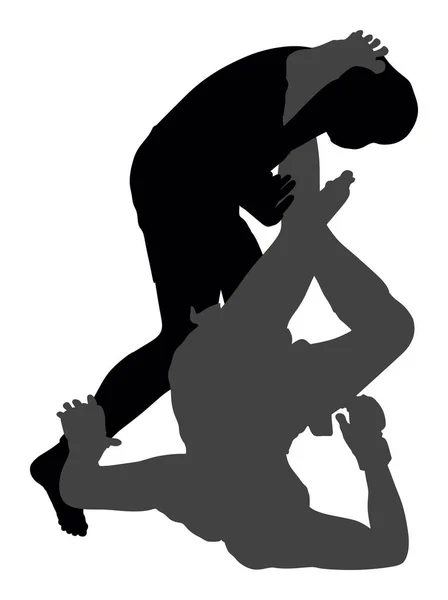 Twee Mma Fighters Vector Silhouet Illustratie Geïsoleerd Witte Achtergrond Multi — Stockvector