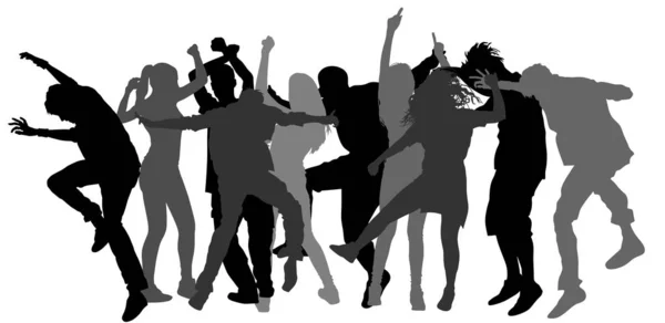 党舞者人 女孩和男孩矢量剪影插图 夜生活派对概念与船员跳舞 迪斯科俱乐部活动 生日庆典青少年心情很好 娱乐和娱乐 — 图库矢量图片