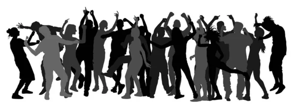 党舞者人 女孩和男孩矢量剪影插图 夜生活派对概念与船员跳舞 迪斯科俱乐部活动 生日庆典青少年心情很好 娱乐和娱乐 — 图库矢量图片