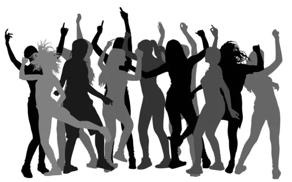 Bachelorette Partij Danser Mensen Vector Silhouet Uitgaans Concept Met Crew — Stockvector