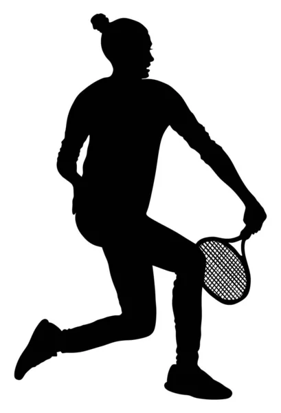 Woman Tennis Player Vector Silhouette Isolated White Background Sport Tennis — 스톡 벡터