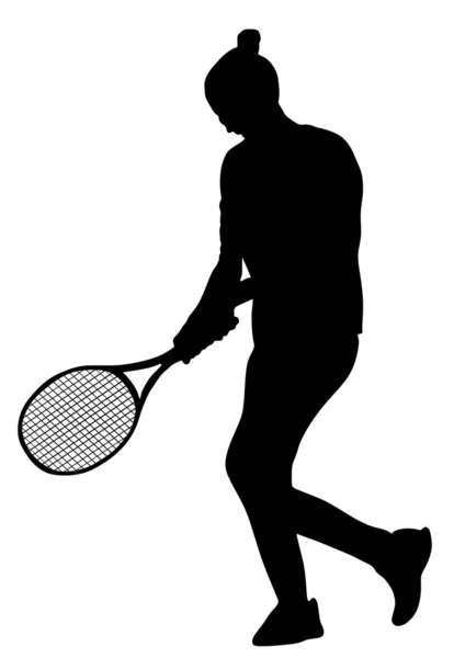 Mujer Jugador Tenis Silueta Vector Aislado Sobre Fondo Blanco Sombra — Archivo Imágenes Vectoriales