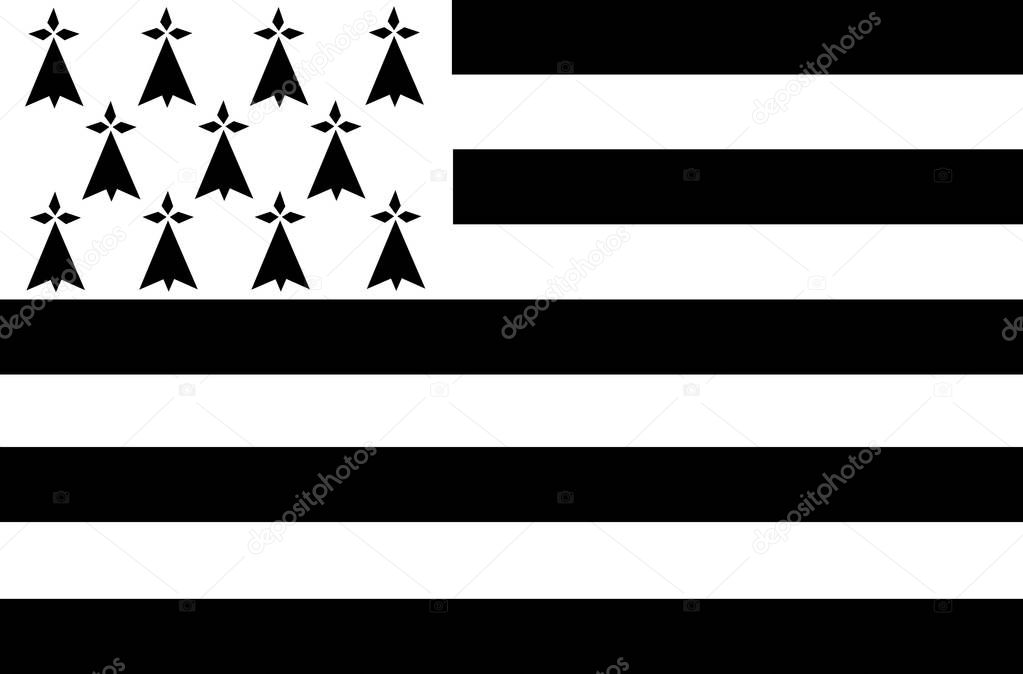 Vector flag of French Brittany region. Brittany province in France flag. 