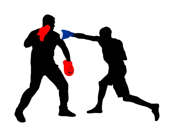 Trainer Och Boxer Vector Silhouette Illustration Isolerad Vit Bakgrund Sparring — Stock vektor