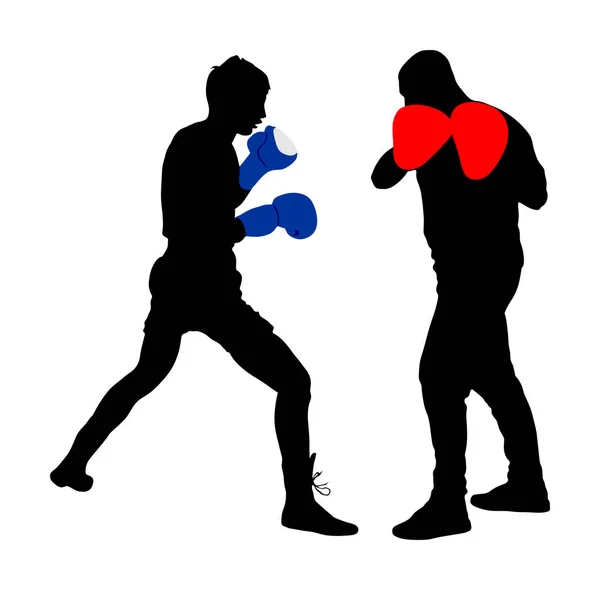 Trainer Och Boxer Vector Silhouette Illustration Isolerad Vit Bakgrund Sparring — Stock vektor