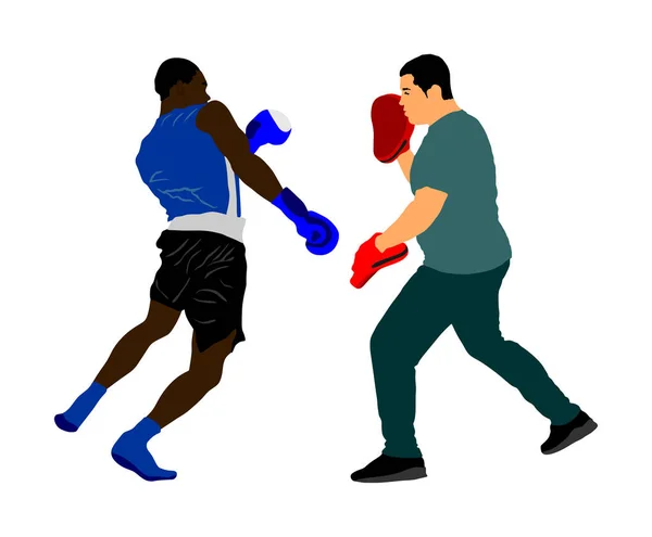 Illustration Vectorielle Entraîneur Boxeur Isolée Sur Fond Blanc Partenaire Sparring — Image vectorielle
