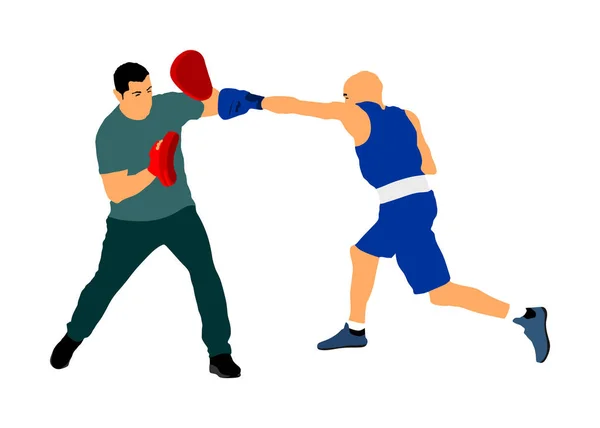 Trainer Och Boxer Vector Illustration Isolerad Vit Bakgrund Sparring Partner — Stock vektor