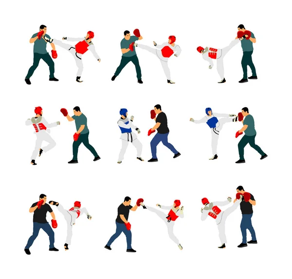 Illustration Vectorielle Chasseur Entraîneur Taekwondo Isolée Sur Blanc Partenaire Sparring — Image vectorielle