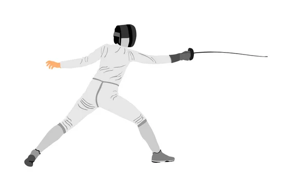 白い背景に隔離されたフェンシングプレーヤーの肖像画ベクトルイラスト フェンシング競技イベント 剣の戦いフェンスの戦い — ストックベクタ