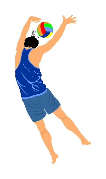 Beachvolleybalspeler Vector Illustratie Geïsoleerd Witte Achtergrond Volleybal Jongen Actie Zomertijd — Stockvector