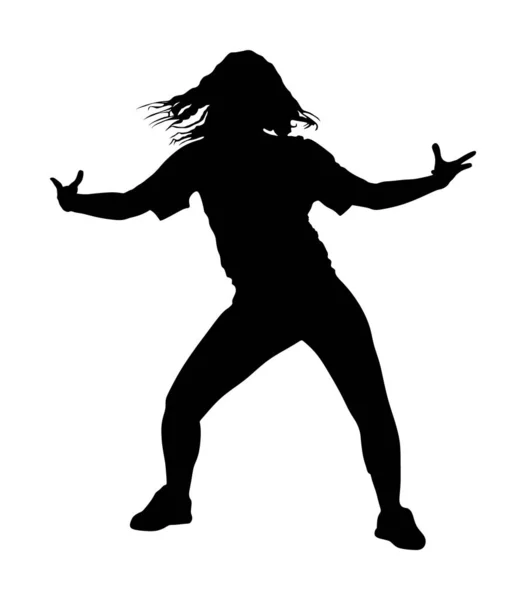 Moderne Stijl Danser Meisje Vector Silhouet Illustratie Geïsoleerd Witte Achtergrond — Stockvector