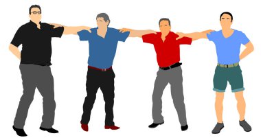 Beyaz arka planda izole edilmiş bir Yunan Evzone dans grubu vektörü. Geleneksel halk dansları. Dans eden adam vektör illüstrasyonu. Geleneksel Balkan dans kolo. Sirtaki, Syrtaki, dans. Düğün dansı.