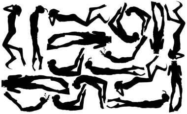 Scuba dalış siluet vektör illüstrasyon beyaz arka plan izole ... Spor sualtı, göl, deniz, eldiven ve el feneri, maske ve şnorkel. Dalış okulu, Tüplü okul. Plaj eğlencesi, balık tutma, yüzme