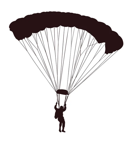 Parachutist Flight Vector Silhouette Illustration Isolated White Background Insurance Risk — Stock Vector