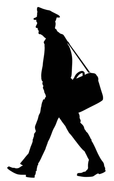 Postman Mailman Walking Duty Vector Silhouette Illustration Isolated White Background — Stock Vector