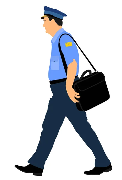 Postman Mailman Walking Duty Vector Illustration Isolated White Background Postman — Stock Vector