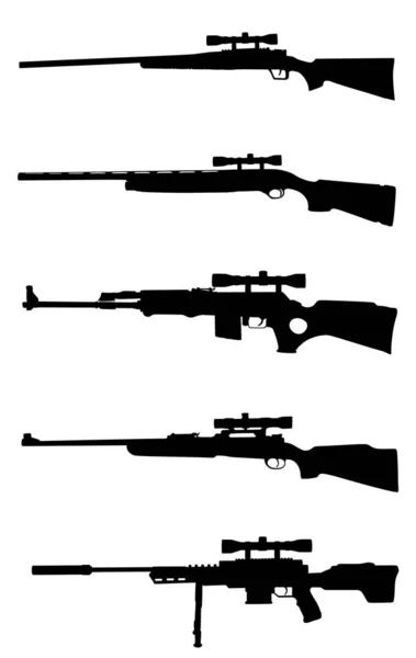 Ww2 アメリカとロシアのライフルコレクションベクトルシルエットイラストは白い背景に隔離されています 狙撃ライフルのシンボルシルエット 半自動 カービン カラッシュ 軍と警察の武器 — ストックベクタ