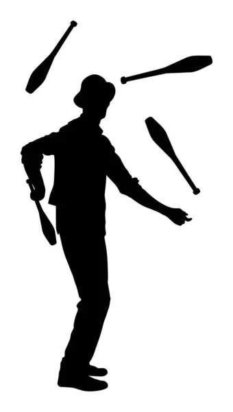 Illustration Silhouette Vectorielle Artiste Jongleur Jonglage Avec Des Broches Jonglerie — Image vectorielle
