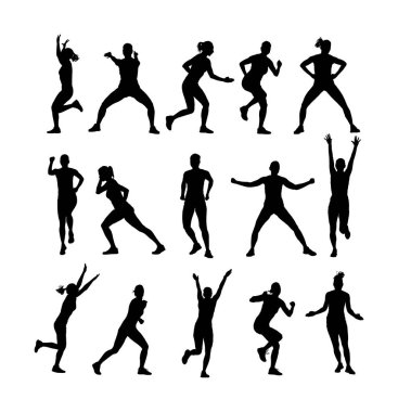 Fitness eğitmeni eğitim vektör siluet beyaz arka plan üzerinde izole. Spor eğitim kadın, spor salonu ve yaşam tarzı kavramı. Pilates kızı. Atlet bayan egzersiz yapıyor. Isınma, egzersiz aktivitesi.