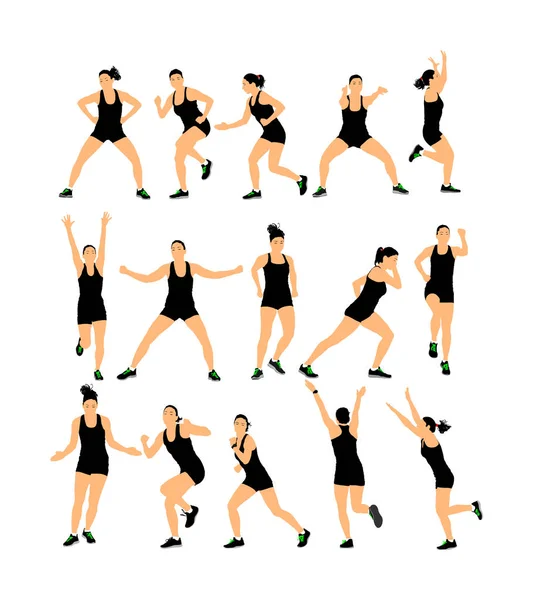 Illustrazione Vettoriale Istruttore Fitness Isolato Sfondo Bianco Sport Formazione Donna — Vettoriale Stock