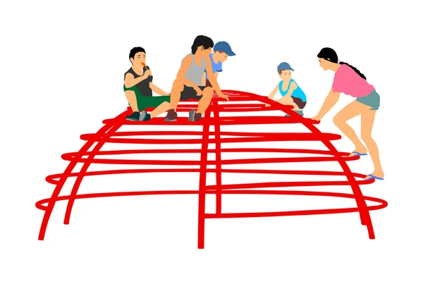 Niños Jugando Juguete Del Escalador Del Patio Recreo Ilustración Vectorial — Vector de stock