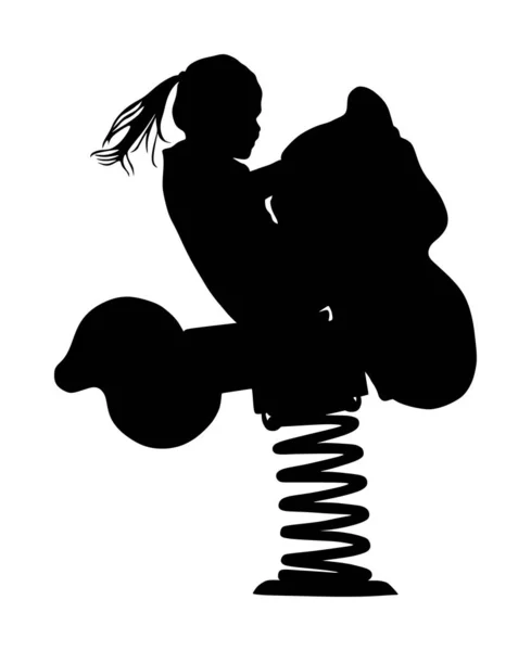 Niños Montando Caballo Juguete Meciéndose Chica Montando Paseo Caballo Primavera — Archivo Imágenes Vectoriales