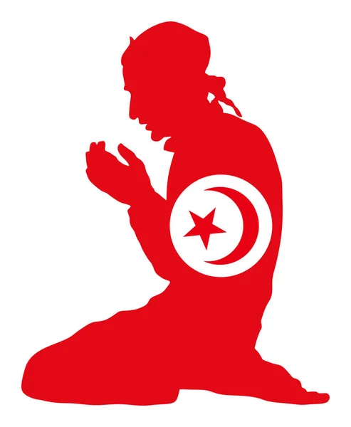 Поза Мусульманкою Молилася Векторна Силует Ілюстрації Ізольована Фоні Мусульманський Тунісу — стоковий вектор