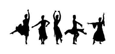 Attractive Spanish girl flamenco dancer vector silhouette. Hispanic woman with castanets in hot dance. Traditional folklore in Spain. Sensual salsa lady in erotic movement. Mexico culture performer. clipart