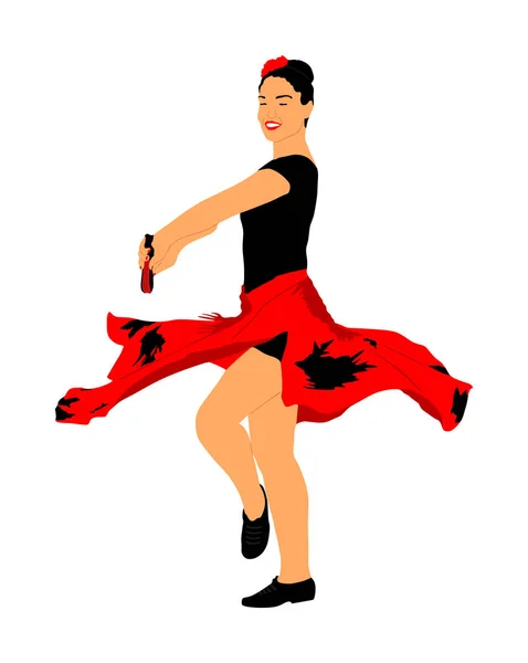 Attraktiv Spansk Flicka Flamenco Dansare Vektor Illustration Spansktalande Kvinna Med — Stock vektor