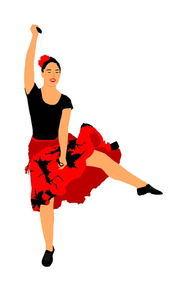 Ελκυστική Ισπανική Κοπέλα Χορεύτρια Φλαμένκο Ισπανίδα Γυναίκα Καστανιέτες Καυτό Χορό — Διανυσματικό Αρχείο