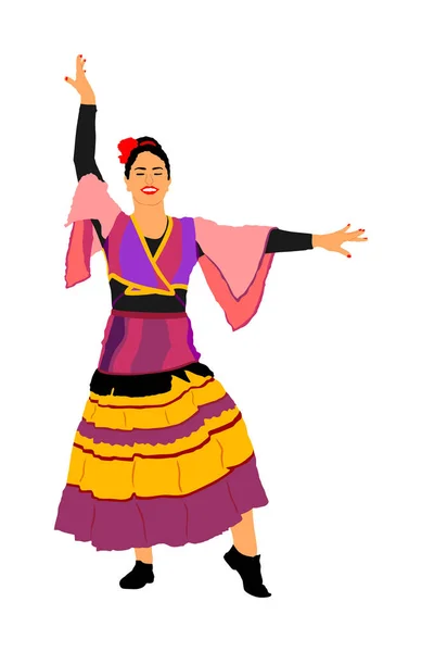 Çekici Spanyol Kız Flamenko Dansçı Vektör Illüstrasyon Sıcak Dansta Castanets — Stok Vektör