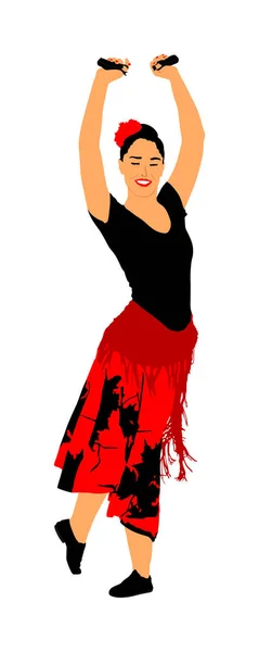 Attraktiv Spansk Flicka Flamenco Dansare Vektor Illustration Spansktalande Kvinna Med — Stock vektor