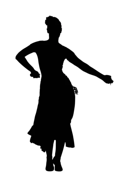 Attractive Spanish Girl Flamenco Dancer Vector Silhouette Hispanic Woman Castanets — Stock Vector